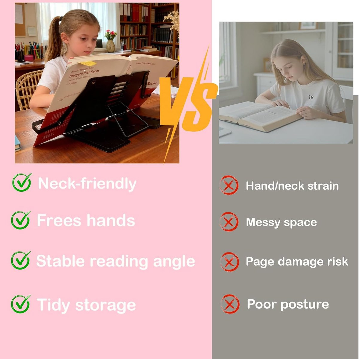 Inklapbare metalen boekenstandaard voor kinderen met 6 instelbare posities