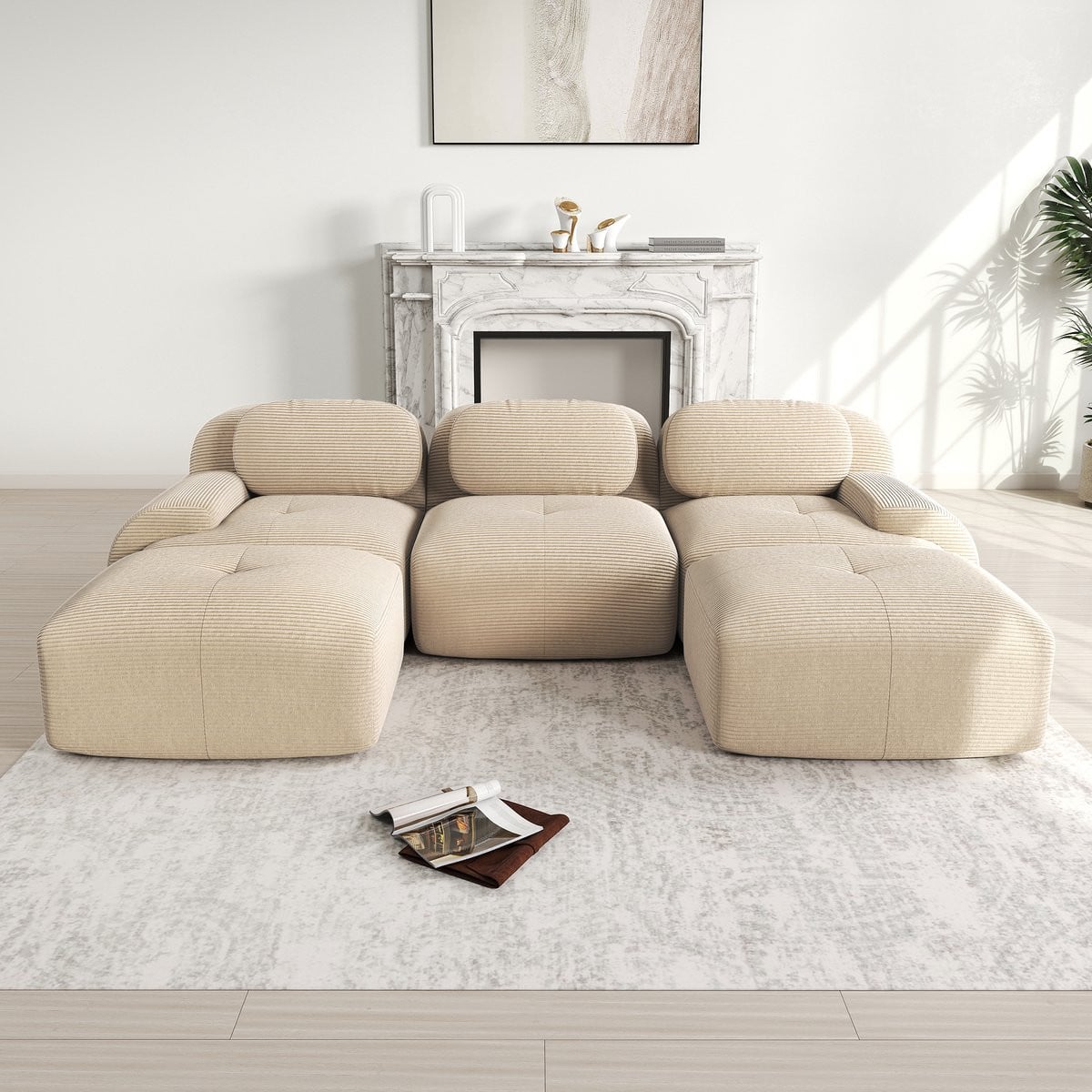 Merax Corduroy modulaire U-vormige bank - Frameloze sofa - Beige