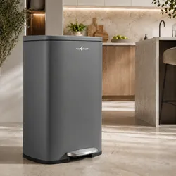 MAXCRAFT Mülleimer / Treteimer mit Soft Close Deckel - 50 Liter in Grau