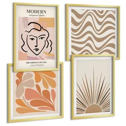 BILDER SET 4er Set - 50x50 cm & 40x60 cm Goldrahmen - Sonnen-Boho-Pastelltönen