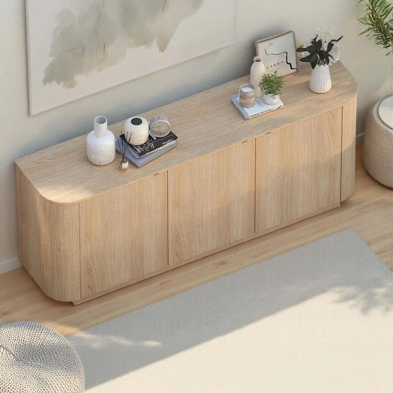 garneroarredamenti Credenza 180x76h cm 3 ante moderna rovere Alba