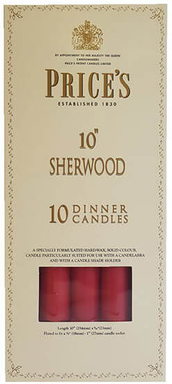 Price's Prices 10 Sherwood Pack Of 10 Wine Red Candles