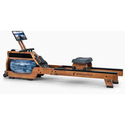 Sportstech Wasser-Rudergerät WRX500 OAK, App-kompatibel, mit Wassertank, mit LED-Knopf, mit 6-fach Wasserwiderstand, mit Display, mit Tablet-Halterung, vertikal verstaubar