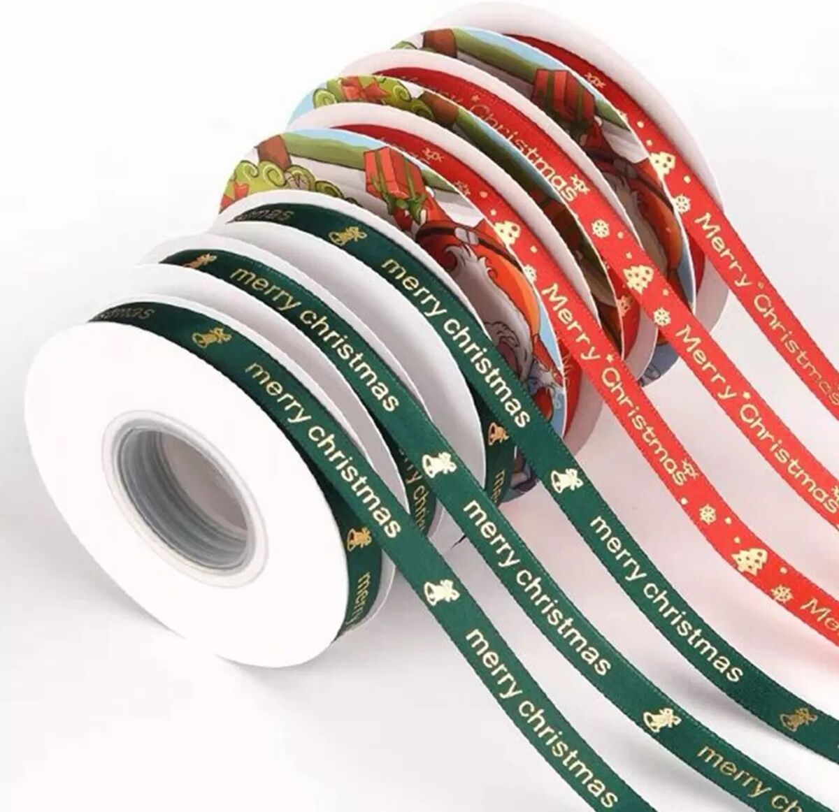 INF Ruban Décoratif de Noël Rouge avec Cloches - 1cm Polyester Emballage Cadeau