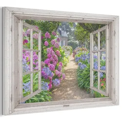 AKUSTIKBILD Hortensie - Durchsichtig - Blumen - Sommer - Lila - Weg Akustikpaneele 90x60 cm
