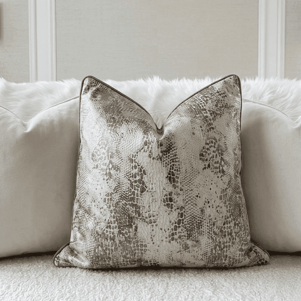 Serpentine Grey Snake Print Cushion Cover - 50x50cm