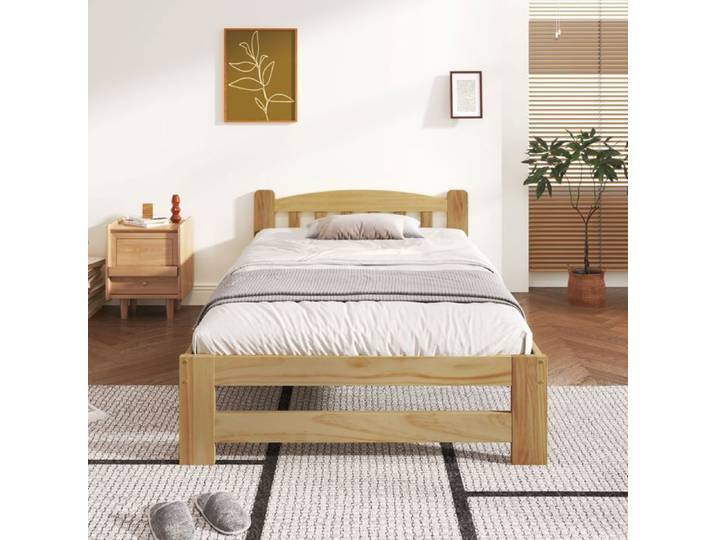Lit simple - SOGEU - Lit Simple 90x200 cm - Bois de pin massif - Sommier 15 lattes - Pied central stable