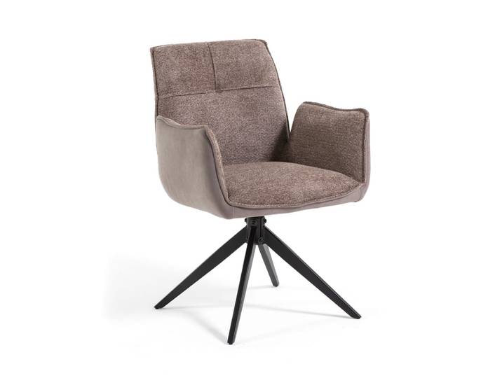 Lot de 2 fauteuils en velours taupe avec pieds métalliques pivotants