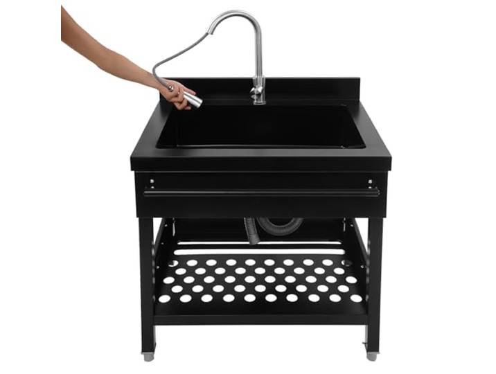 Bis 150 kg Edelstahlspüle Freistehende, Küchenspüle Waschküchenspüle Gastro‑Spültisch Schwarze 201‑Edelstahl‑Spüle 65,48 x 51,48 x 86 cm mit 360° Drehbarem Tragkraft für Haushalt Bar Garten