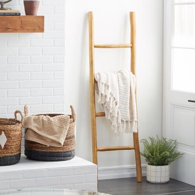 ARCILLA ELEMENTAL Brown or Cream Teak Wood Handmade 4 Rung Decorative Ladder