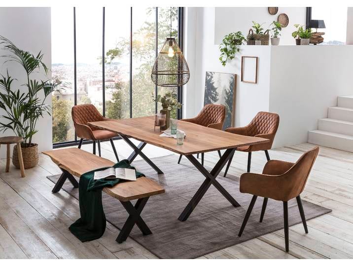 Esstisch HOME AFFAIRE Soho , beige (natur, schwarz, natur), B:220cm H:77cm T:100cm, Tische, Esstisch, mit echter Baumkante