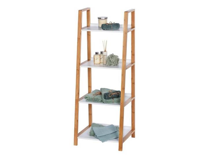 Wenko - Etagère de salle de bain en bambou Finja - L. 43 x H. 112 cm - Blanc