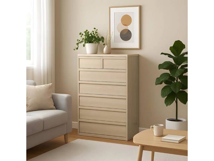 Commode à 7 tiroirs - LUNSY - 40 4x74 9x118 9 cm - Beige - Design moderne - Tiroirs coulissants