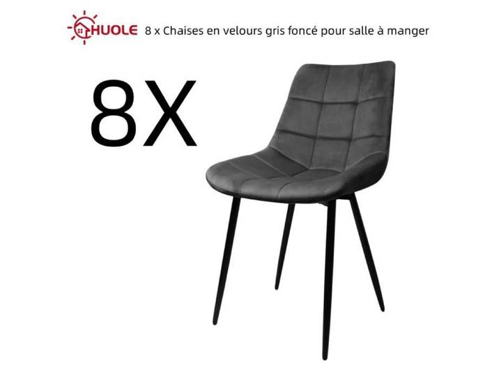 Lot de 8 chaises en velours gris foncé HUOLE - Modèle de cuillère à neuf compartiments - Pour salle à manger