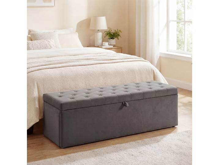 HOMCOM Banc Coffre 141L Velours Gris 137x41x42 cm 240kg