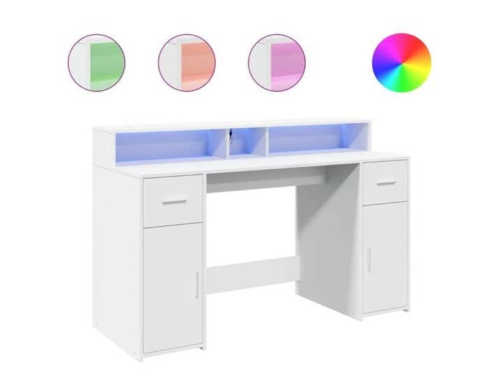 Table de travail - ORVEL - Bureau avec lumières LED - blanc - 140x55x91 cm - bois d'ingénierie 33156