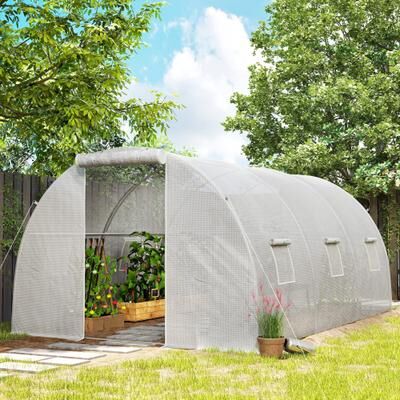 Outsunny Tunnel Greenhouse with 2 Support Rods, Walk-in Greenhouse with PE Cover, Galvanized Steel Frame for Garden