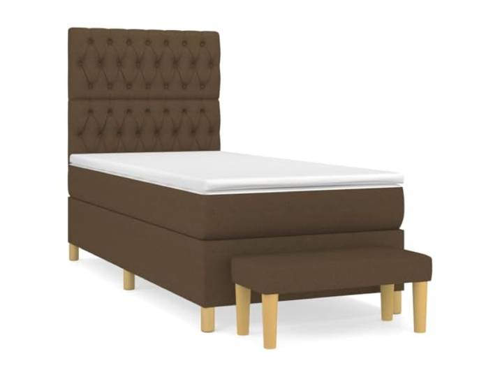 KKgypkn Boxspringbett 90x190 cm mit Taschenfederkernmatratze, Stoffbezug Dunkelbraun, höhenverstellbares Kopfteil, mittelharte Unterstützung, hautfreundliche Matratzenauflage