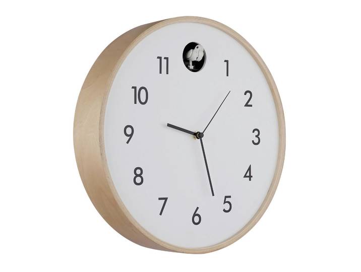 Globo Wanduhr, Naturfarben, Schwarz, Weiss, Holz, Holzwerkstoff, CE, Dekoration, Uhr, Wanduhren