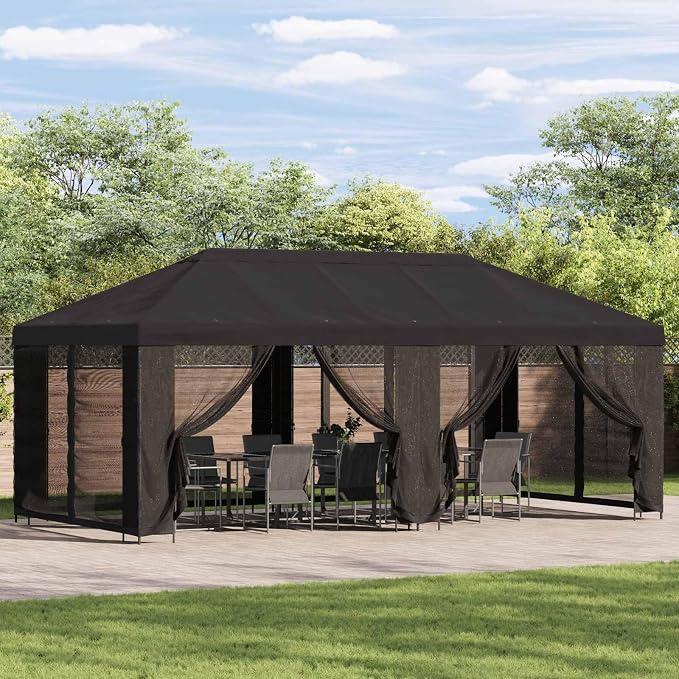 Garten Pavillon 6 x 3 m Anthrazit Polyester und Stahl mit luftdurchlässigem Dach, wetterfestes Gartenzelt und Partyzelt für Terrasse, Outdoor, Grillen, Festival, Sonnenschutz und Schatten