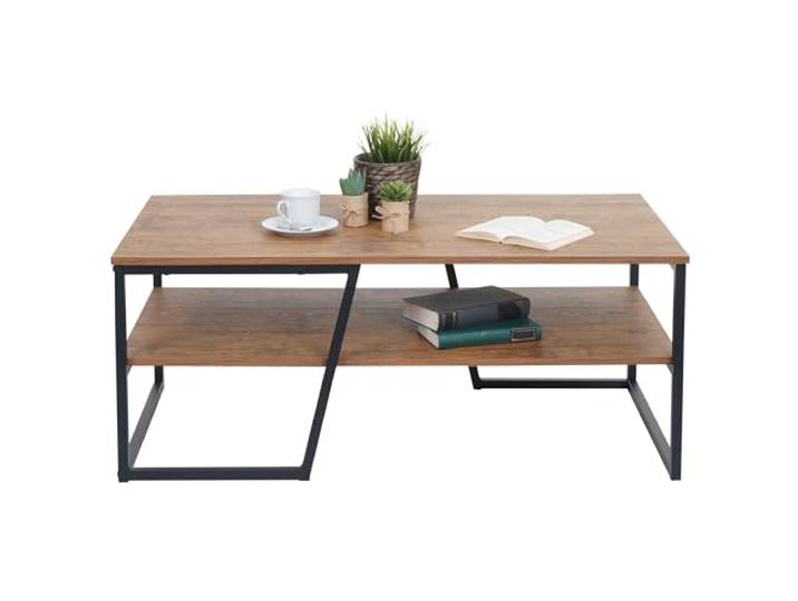 Mendler Couchtisch HWC-A27 Ablage Metall 3D-Struktur 46x110x60cm Wohnzimmertisch, Beistelltisch, Sofatisch, Wildeiche-Optik
