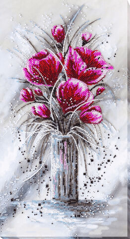 Perlen-Stickbild "Red Emerald Blume", 22 x 40 cm