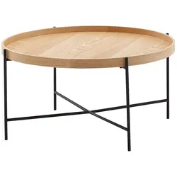 KADIMA DESIGN Couchtisch 78x78x40 cm Sofatisch Holz / Metall Wohnzimmertisch Eiche, Design Stubentisch Modern Rund, Holztisch Kaffeetisch, Tisch