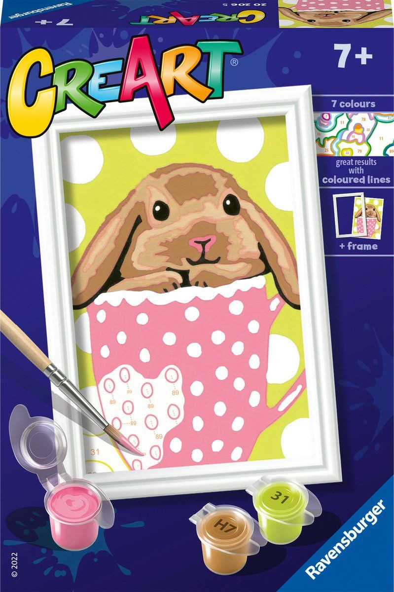 Ravensburger CreArt Bunny Cup Schilderen op nummer met 15 kleuren