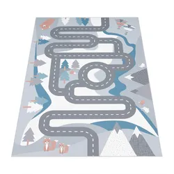 KINDERTEPPICH Waschbar, mit Wald‐Straßen-Motiv, Creme, 160 x 220 cm