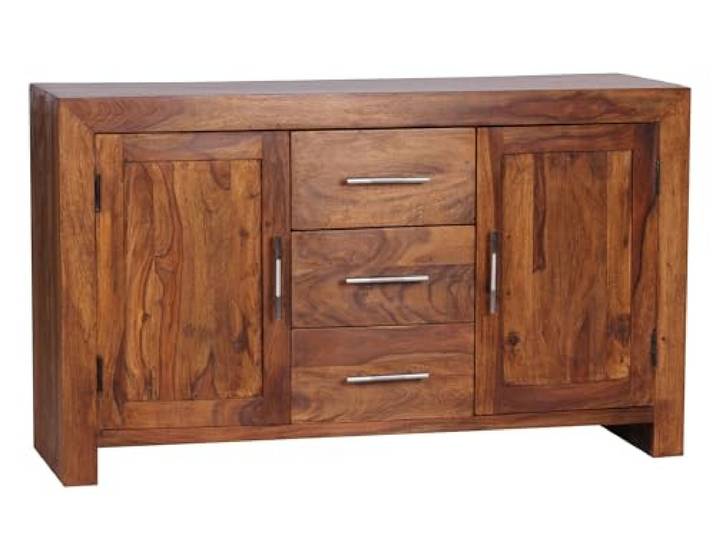 Wohnling Sideboard Massivholz Sheesham Kommode 118 cm 3 Schubladen 2 Türen Design Highboard Landhaus-Stil braun Natur
