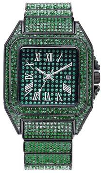 Fashion Sheath Luxury Gold Iced Out Hip Hop Watch With Emerald Accents Diamond Style Mens Quartz Wristwatch b1