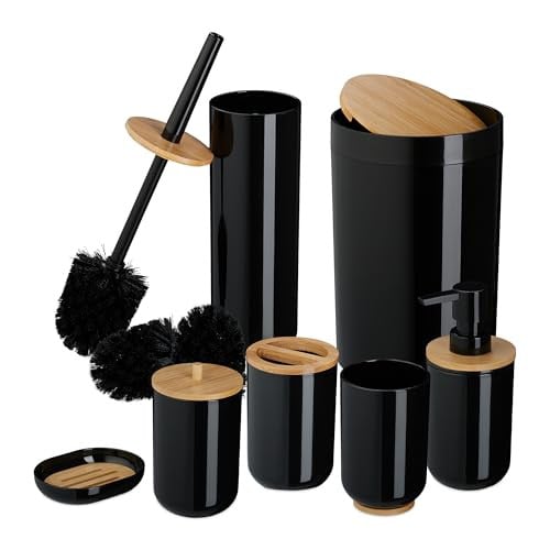 Relaxdays badkamer set 7-delig zwart bamboe