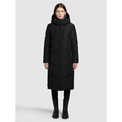 Steppmantel KHUJO "SONJE6", Damen, Gr. S, schwarz, 100% Polyester, unifarben, loose fit wadenlang, eingesetzt elastischer Bund, Mäntel Steppmantel