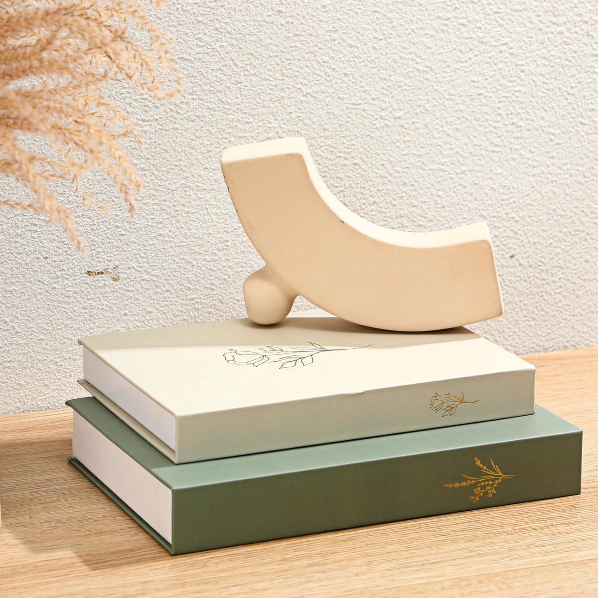 Set van 2 Decoratieve Boekendozen Saliegroen & Beige - Moderne Opslag voor Salontafel en Boekenkast
