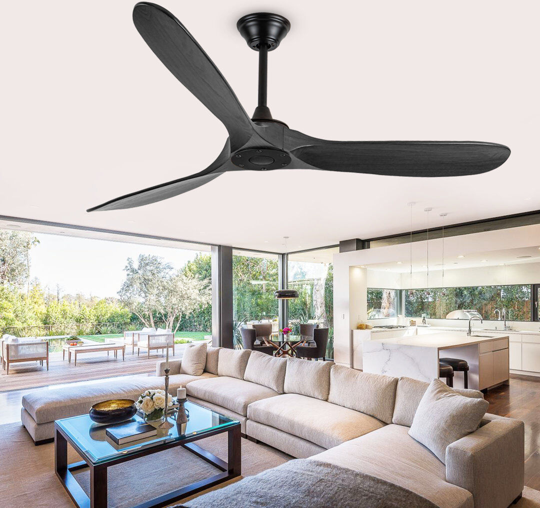 Metro Solid Wood Ceiling Fan With Remote,3 Blade Reversible Dc Motor, Quiet Cooling For Living Room Or Bedroom Black 178cm
