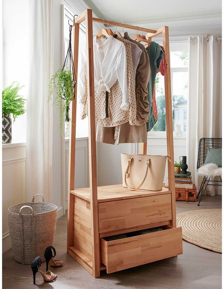 Pharao24.de Garderobe freistehend aus Kernbuche Massivholz zwei Schubladen
