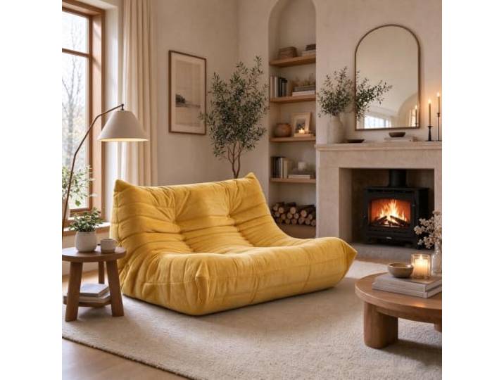 Mavdecll 2-sitzer-sitzsack, Kaminsofa Mit Memory-Schaum, Ergonomisches, Armloses Bodensofa, rutschfeste Unterseite/Keine Montage Erforderlich, Für Wohnzimmer, Schlafzimmer Und Leseecken Yellow