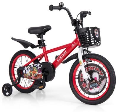 Costway 16 Inch Kids Bike Adjustable with Storage Basket and Double Brake for 4-8 Years Old-16 inches