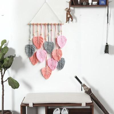 Snug & Styled Boho Macrame Leaf Wall Hanging Handwoven Cotton Rope Wall Decor Pink