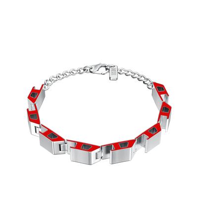 Armband DIESEL "Schmuck Geschenk Edelstahl Armschmuck Armkette D Logo", rot (edelstahlfarben, rot), Armbänder, Damen, 21cm, Edelstahl, Armband, Emaille