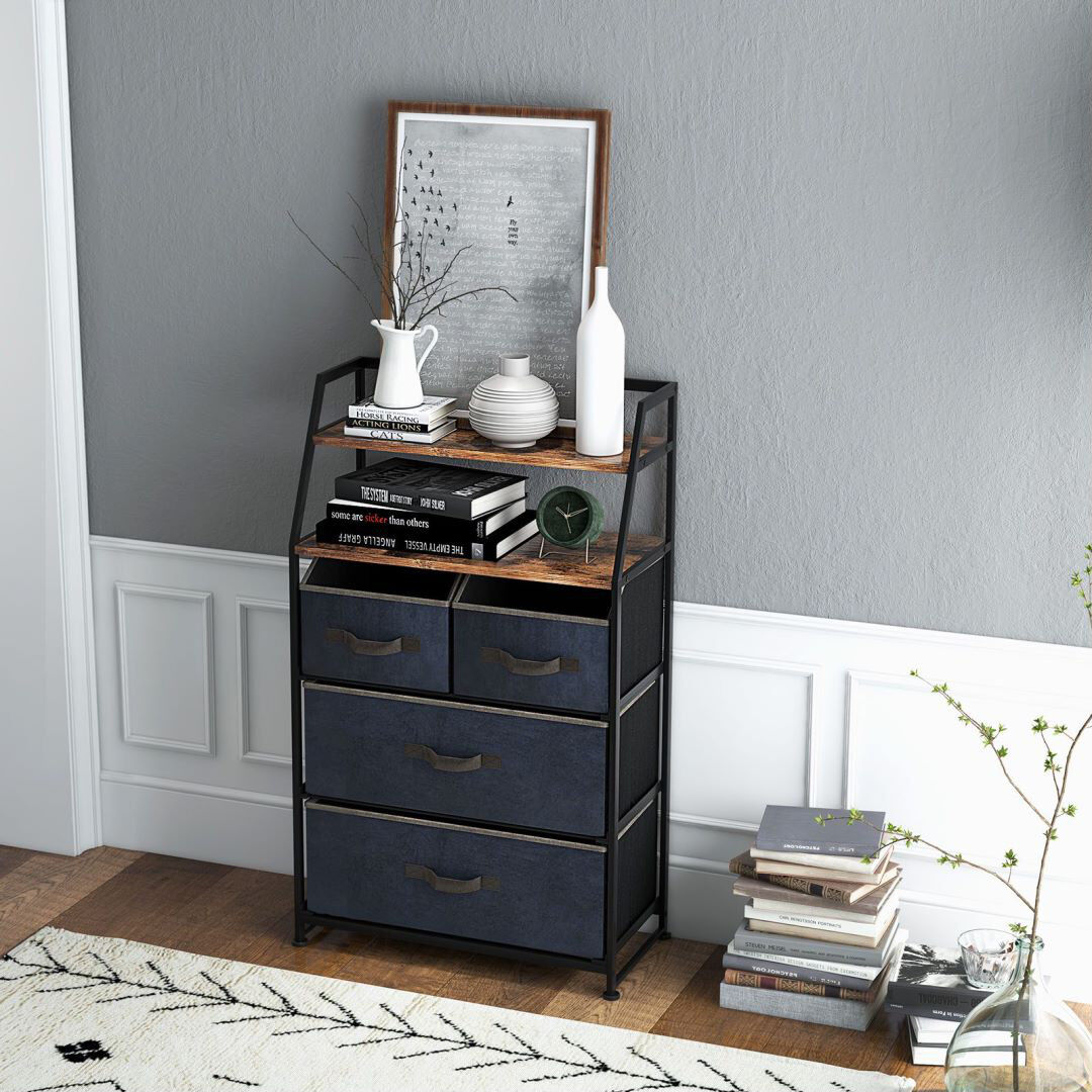 Borough Wharf Limewood 4 Drawer Storage Drawer Black 100cm H X 58cm W X 29cm D