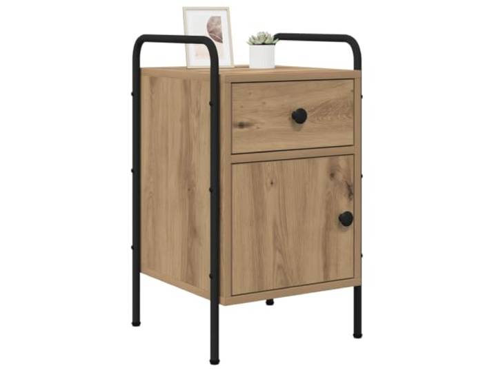 KTHLBRH Nachtschrank 2 Stück Eiche Handwerk 35 x 36,5 x 61 cm Stahlrahmen, 1 Schublade und 1 Tür, reversible Tür, verstellbare Beine, Industriedesign