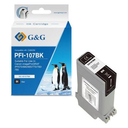 G&G kompatibel Ink mit PFI107BK, NC-00107BK, 6705B001, black, 130ml (BK) (13706)