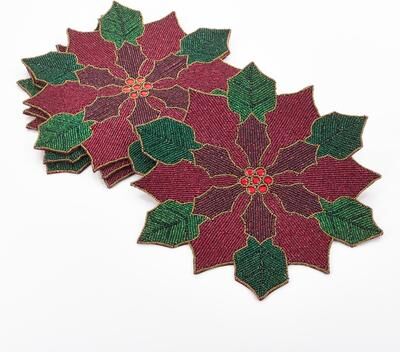 Saro Lifestyle Poinsettia Design Beaded Poinsettia Placemat (Set of 4)