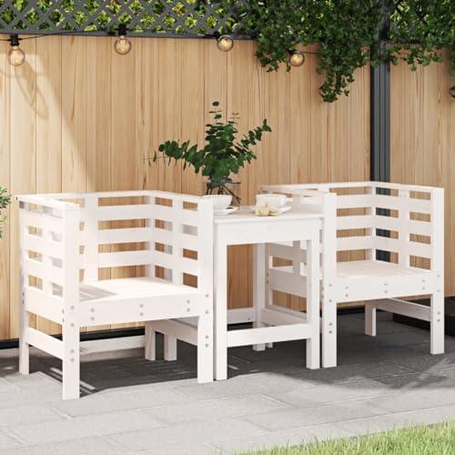 2 Gartenstühle aus weißem massivem Kiefernholz, 61,5x53x71 cm, mit Arm- und Rückenlehnen für Terrasse, Balkon und Garten