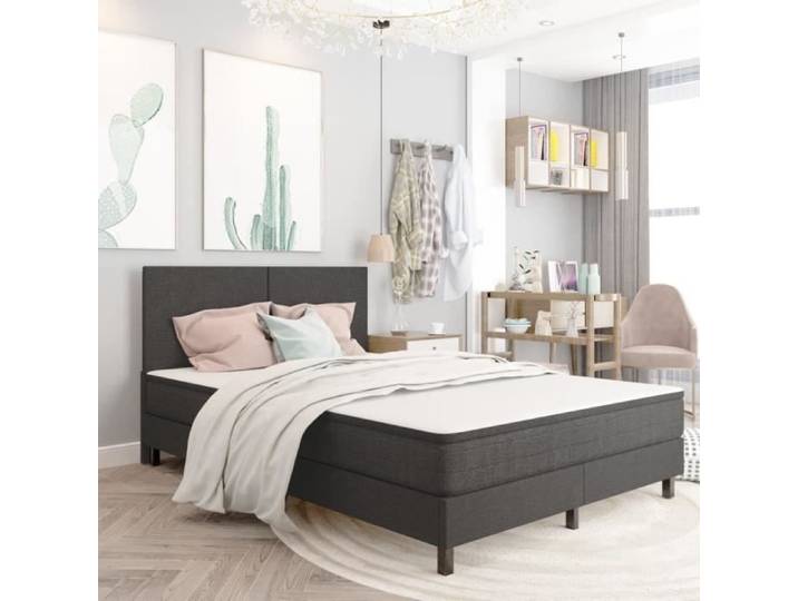 Lit Double Chic & Elégant - Gris - 160 x 200 cm - Bois - Panneaux de particules