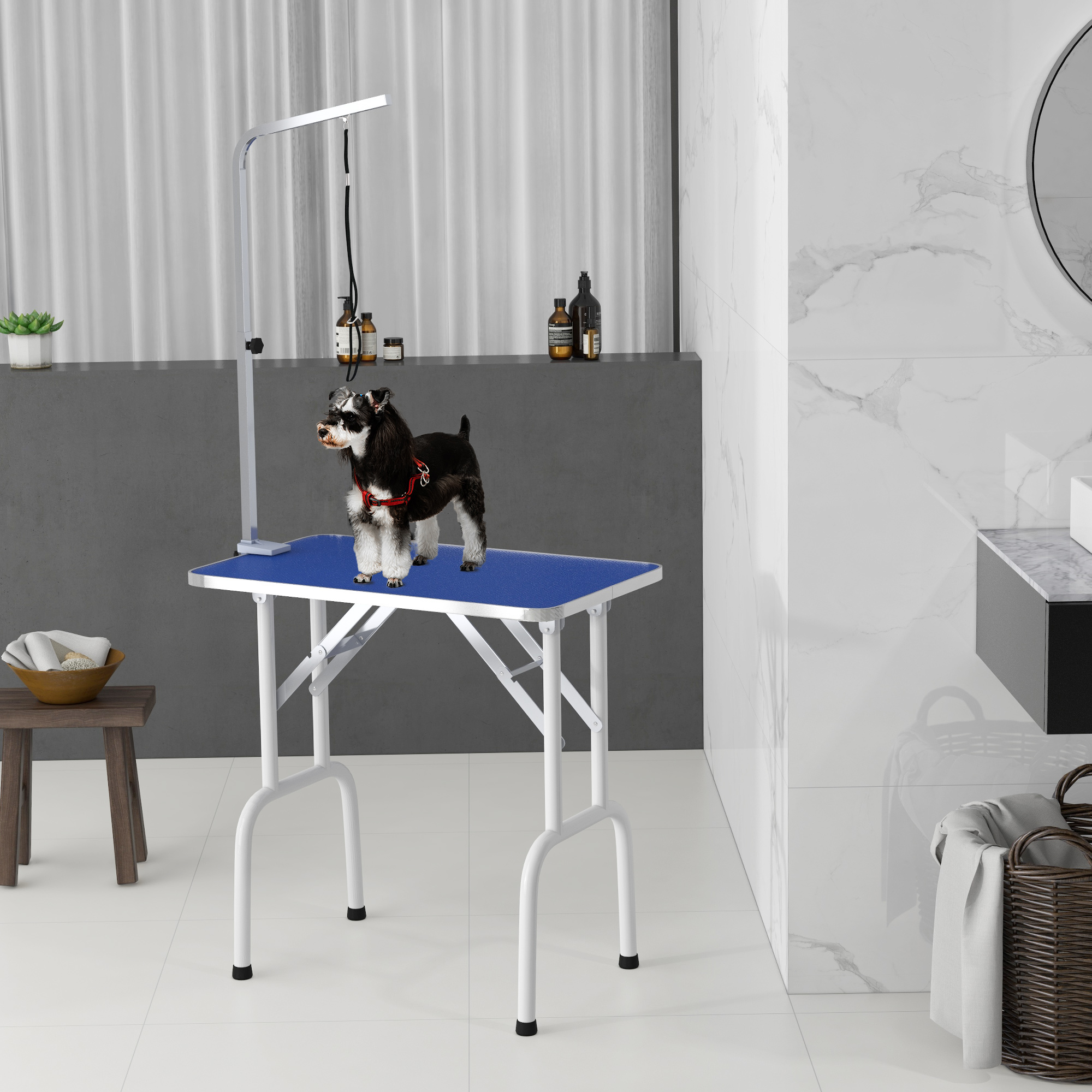 Pawhut Tavolo da toelettatura per animali domestici, per tagliare, spazzolare, lavare gli animali, in metallo, Blu   Aosom Italy