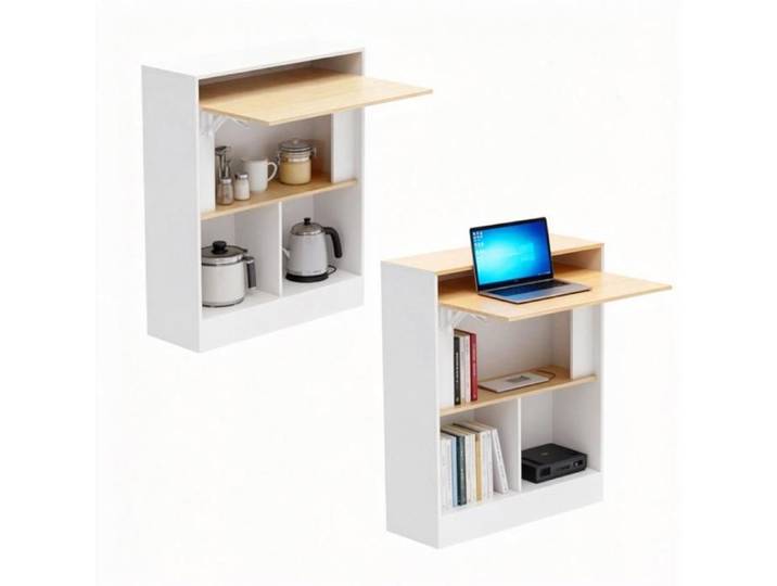 VIVOLILV Lot de 2 Table rabattable pliable multifonction 70x25x85cm Scandinave Meuble rangement 4 Étagères Bureau Pliable compact