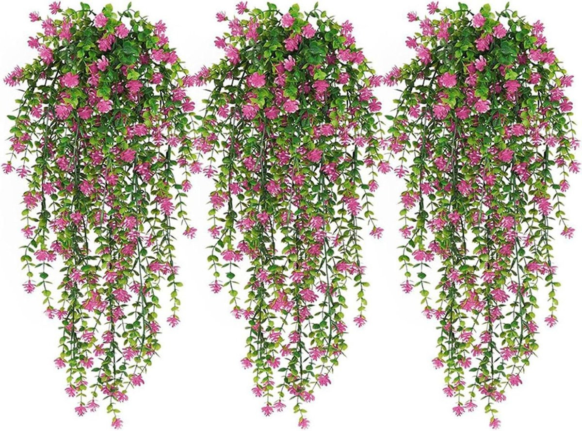 Set van 3 roze kunstbloemen voor hangende decoratie, 76 cm