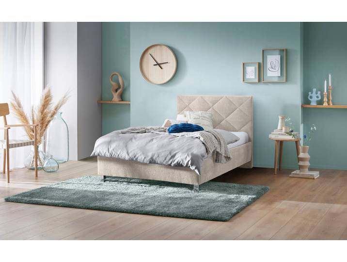 Polsterbett, 100% Polyester, Beige, 100×200 cm, Mit Rautensteppung, Westfalia Schlafkomfort